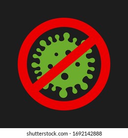 virus verde en un círculo rojo tachado en un fondo negro