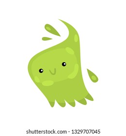 Green viruses or bacteria emoticon character of infection or illness in microbiology against white