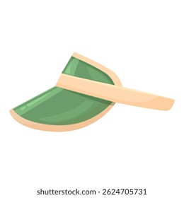 Green visor cap with a curved visor lying on a white background