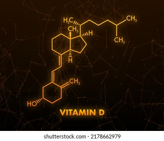 Green vitamin d formula on golden background. Vector 3d illustration