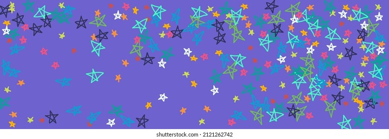 Green Vivid Bright Vibrant Lavender Chaotic Neon Handdrawn Stars. Kids Orange Yellow Pinky Pastel Pink Yellow Illustration. Mint Turquoise Stars Violet Purple Pink Childish Naive Background.