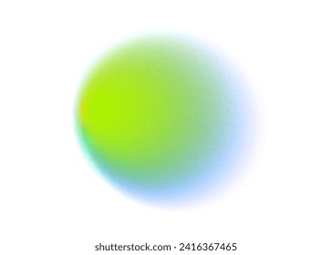 Green vivid circle gradient noise gradation. Abstract color watercolor blur mesh shape on white background. Gradient aura, grain neon blob with noise effect vector illustration.