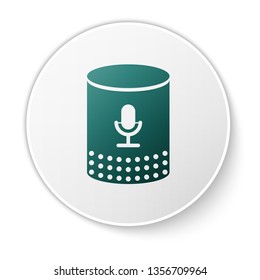 Green Voice assistant icon isolated on white background. Voice control user interface smart speaker. Green circle button. Vector Illustration
