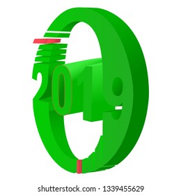 Еmerald green volumetric figures of 2019 with blocks of coral color for decoration of anything