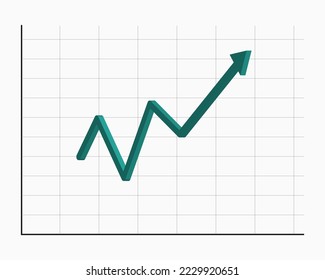 Green volumetric graph of economic growth on light background, vector image