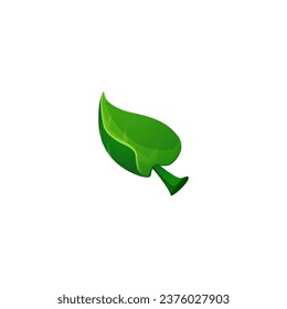 Green volumetric leaf flat style, vector illustration isolated on white background. Decorative element for game or web design, natural and organic, single object