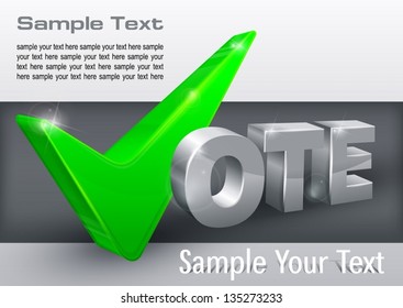 Green vote check mark & text on grey. Vector Illustration.