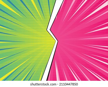 Fondo de arte pop verde vs rosa, estilo cómico. Estilo retro. ilustración vectorial
