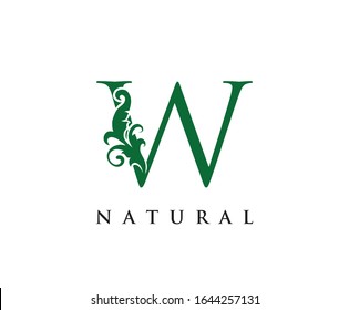 Green W Letter Logo. Green Floral W With Classy Leaves Shape design perfect for Boutique, Jewelry, Beauty Salon, Florist , Cosmetics, Spa, Hotel and Restaurant Logo. 