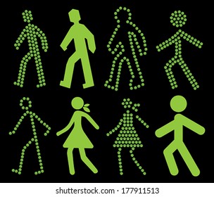 Green walking traffic light set