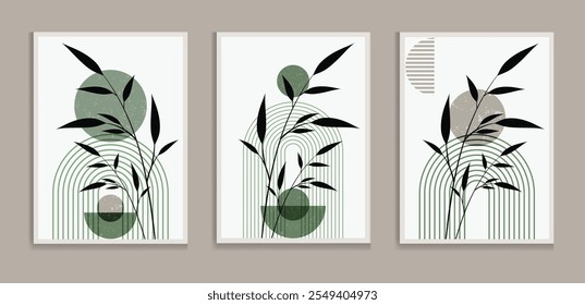 Arte de pared verde geométrica decoración de pared verde boho decoración de pared Vector