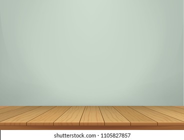 Green wall background with wooden floor. Vector set.