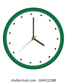 GREEN WALL CLOCK ICON, VECTOR ILLUSTRATION