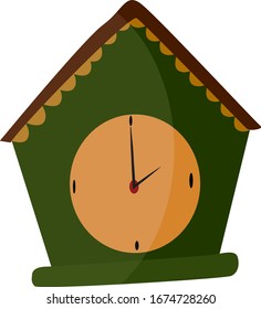 Green wall clock, illustration, vector on white background.