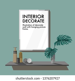Green wall decorate with shelf and frame vector.