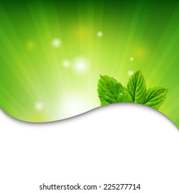 Green Wall With Green Leaves With Gradient Mesh, Vector Illustration