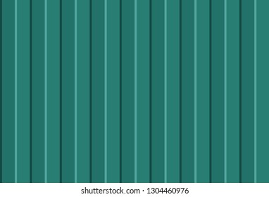 Green Wall Panels Texture.  Corrugated Metal Profiled Panel. Vertical Lines. Simple Realistic Design. Vector Seamless Pattern.