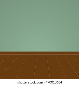 Green wall with a wooden floor. Vector illustration