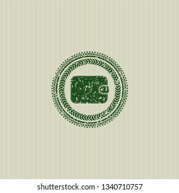 Green wallet icon inside distressed rubber grunge seal