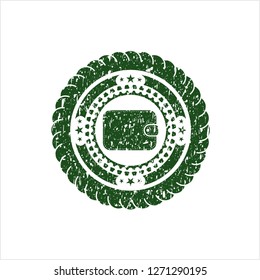 Green wallet icon inside rubber seal