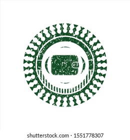 Green wallet icon inside rubber grunge seal