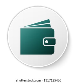 Green Wallet icon isolated on white background. Green circle button. Vector Illustration