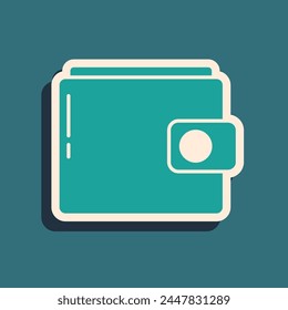 Green Wallet icon isolated on green background. Purse icon. Cash savings symbol. Long shadow style. Vector Illustration