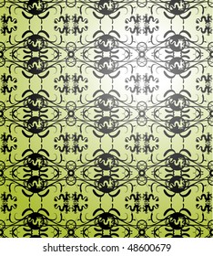 green wallpaper with dragons and leafs
