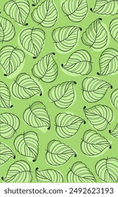 green wallpaper with leaf line art