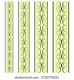 Padrão de papel de parede verde. Ornamento de faixa vertical. Linha floral Vetor. Design leve e sem emenda. EPS 10.