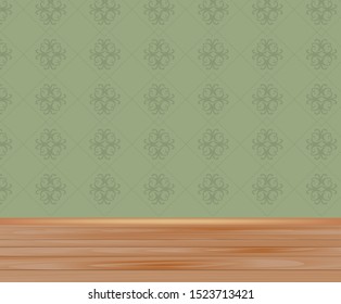 Green wallpaper and wooden floor. vector