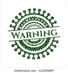 Green Warning distressed rubber stamp with grunge texture