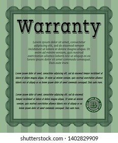 Green Warranty. With background. Vector illustration. Money style design. 