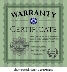 Green Warranty Certificate template. Artistry design. Detailed. Printer friendly. 