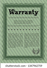 Green Warranty Certificate template. With background. Customizable, Easy to edit and change colors. Nice design. 