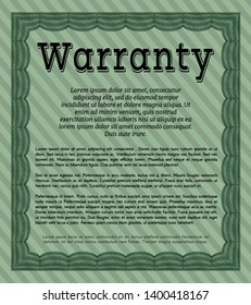 Green Warranty Certificate template. With background. Vector illustration. Money design. 