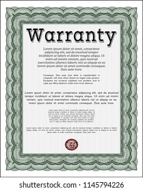 Green Warranty Certificate template. Complex background. Detailed. Money design. 