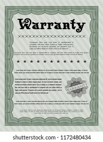 Green Warranty Certificate template. With complex linear background. Customizable, Easy to edit and change colors. Lovely design. 