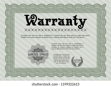 Green Warranty Certificate template. Complex background. Lovely design. Vector illustration. 