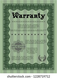 Green Warranty Certificate template. With complex linear background. Customizable, Easy to edit and change colors. Lovely design. 