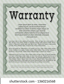 Green Warranty Certificate template. With complex background. Money Pattern design. Detailed. 