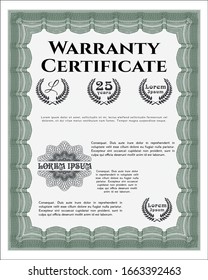 Green Warranty Certificate template. With complex background. Excellent design. Customizable, Easy to edit and change colors. 