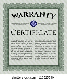 Green Warranty Certificate template. Customizable, Easy to edit and change colors. With complex background. Elegant design. 