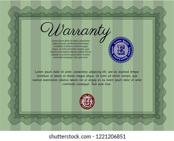 Green Warranty Certificate template. Customizable, Easy to edit and change colors. Printer friendly. Sophisticated design. 