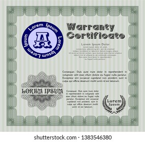 Green Warranty Certificate template. Customizable, Easy to edit and change colors. Printer friendly. Sophisticated design. 