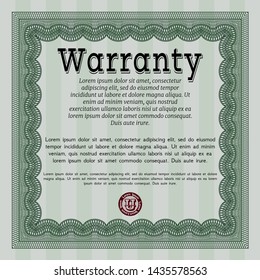 Green Warranty Certificate template. Customizable, Easy to edit and change colors. With complex linear background. Good design. 