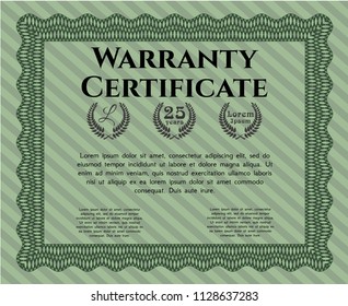 Green Warranty Certificate template. Easy to print. Money Pattern. Vector illustration. 