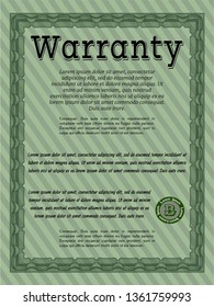 Green Warranty Certificate template. Elegant design. Vector illustration. With background. 