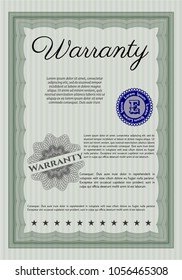   Green Warranty Certificate template. Good design. With quality background. Vector illustration. 