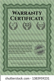Green Warranty Certificate template. Good design. Customizable, Easy to edit and change colors. With complex linear background. 